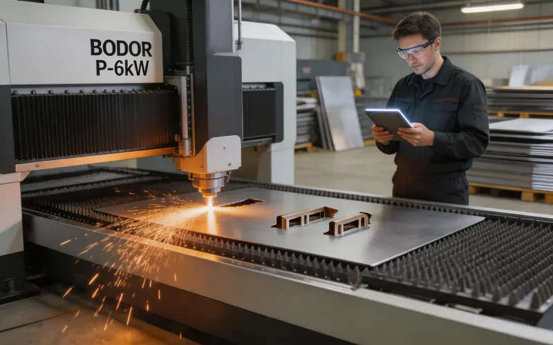 Sheet metal fabrication shop cutting 4 mm mild steel with Bodor P-6kW